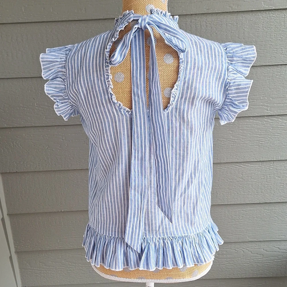 Anthropologie Uli Ruffle Flutter Sleeve Striped Cotton Blouse XS - Picture 7 of 12